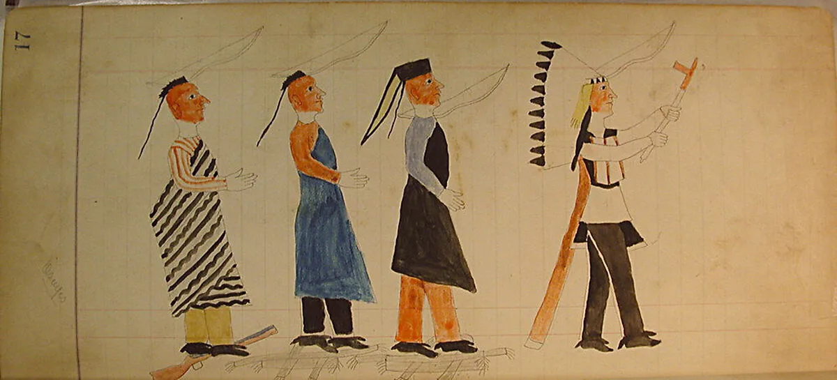 Maffet Ledger: Three indians following a chief — Unknown
