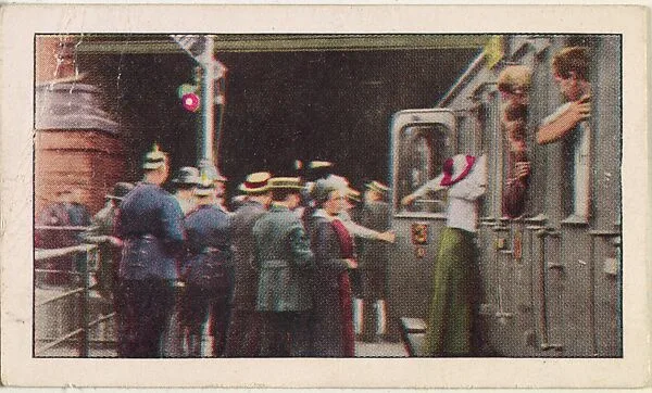 Card No. 64, Last-Minute Good-Byes of German Reservists, from the World War I Scenes series (T121) issued by Sweet Caporal Cigarettes — Underwood & Underwood|American Tobacco Company