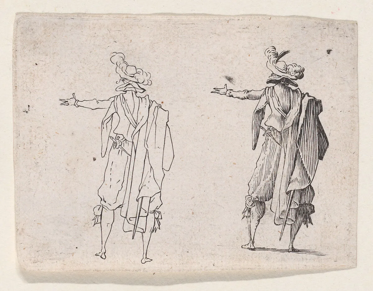 Reverse Copy of L'Homme vu de Dos, La Main Droit Tendue (Man Viewed from Behind, His Right Hand Extended), from "Les Caprices" Series A, The Florence Set — Jacques Callot|Anonymous