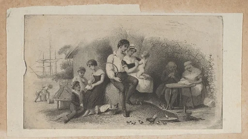 Banknote vignette with figures of different ages, representing the stages of life