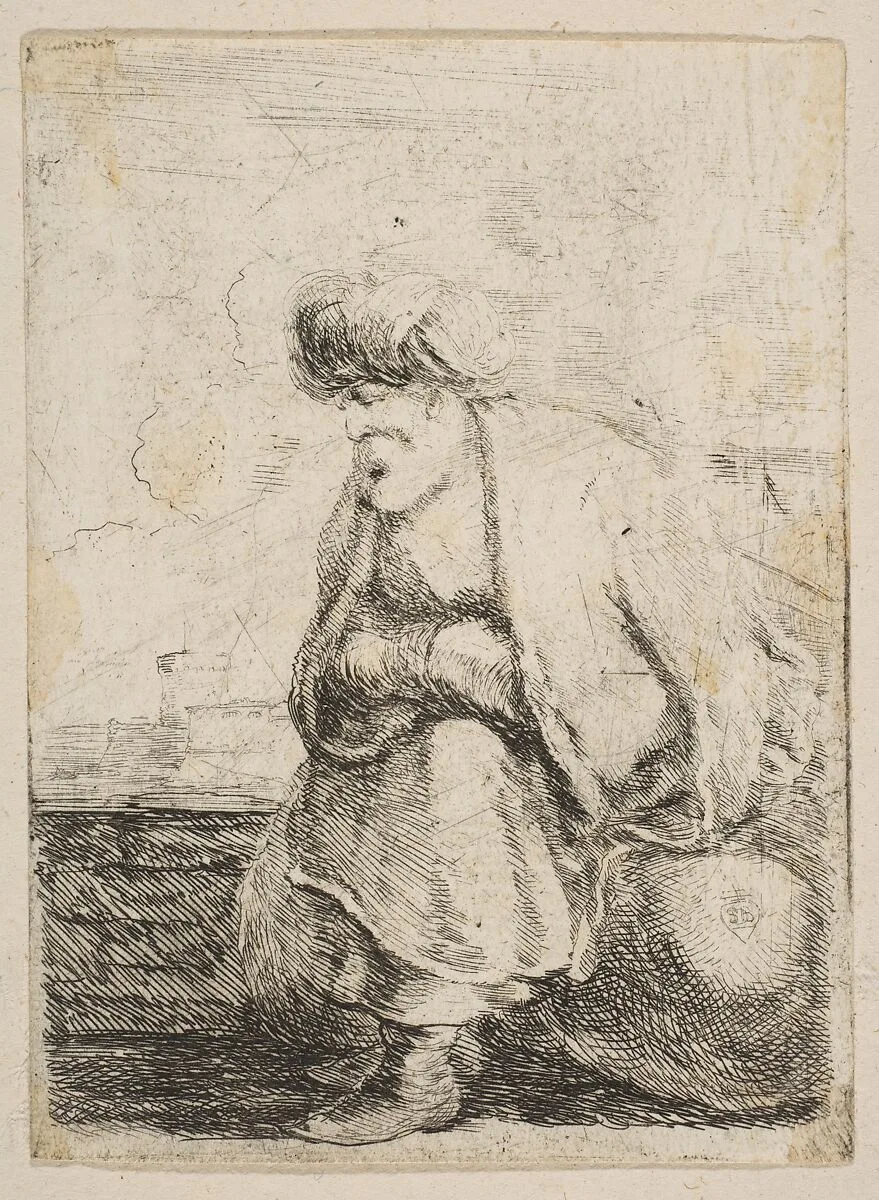 An Old Turk Seated on a Stone — Stefano della Bella