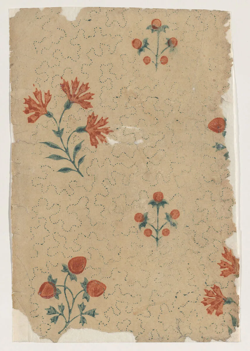 Sheet with overall dot pattern with bouquets — Anonymous