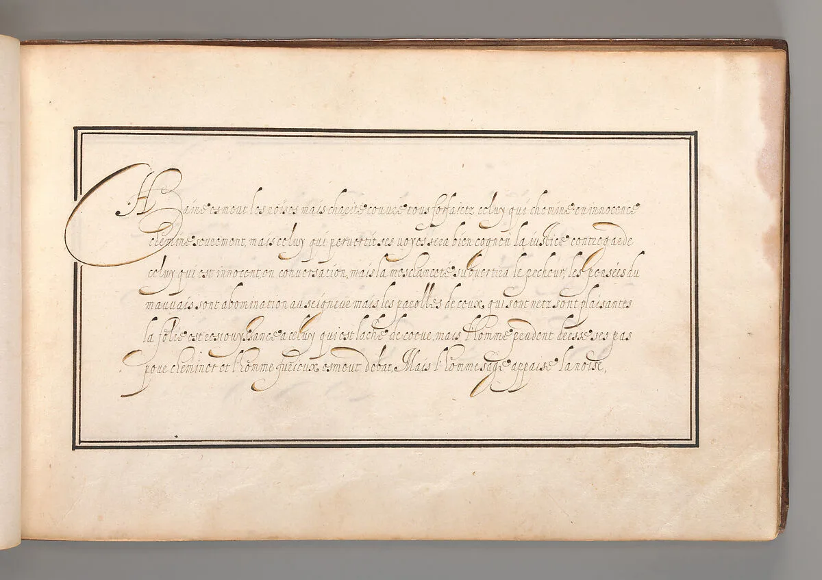 Calligraphic Exercise in French (Cursive Script) — Anonymous