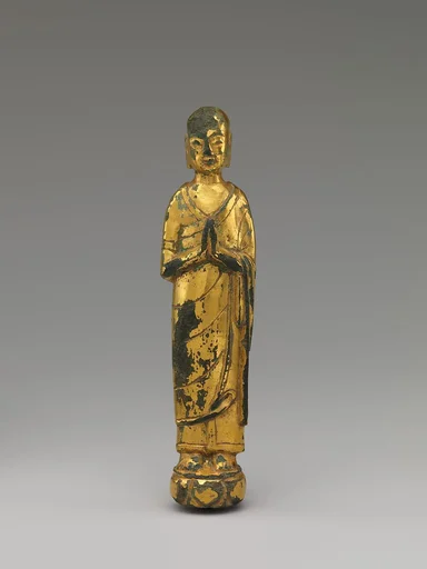 北齊至隋 鎏金青銅脇侍像|Buddhist monk