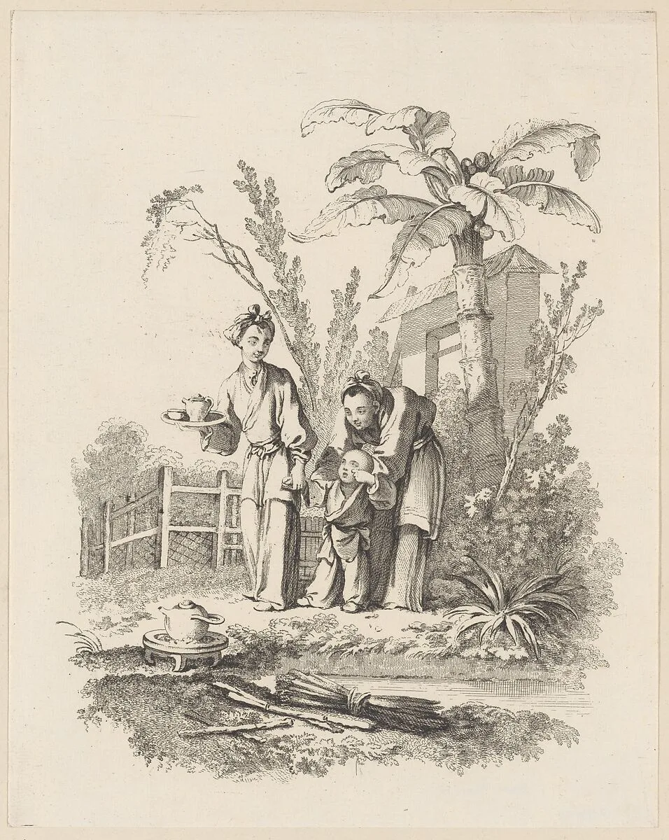 Two Women Leading a Child toward a Teapot on a Table near a Pond — François Boucher|Gabriel Huquier