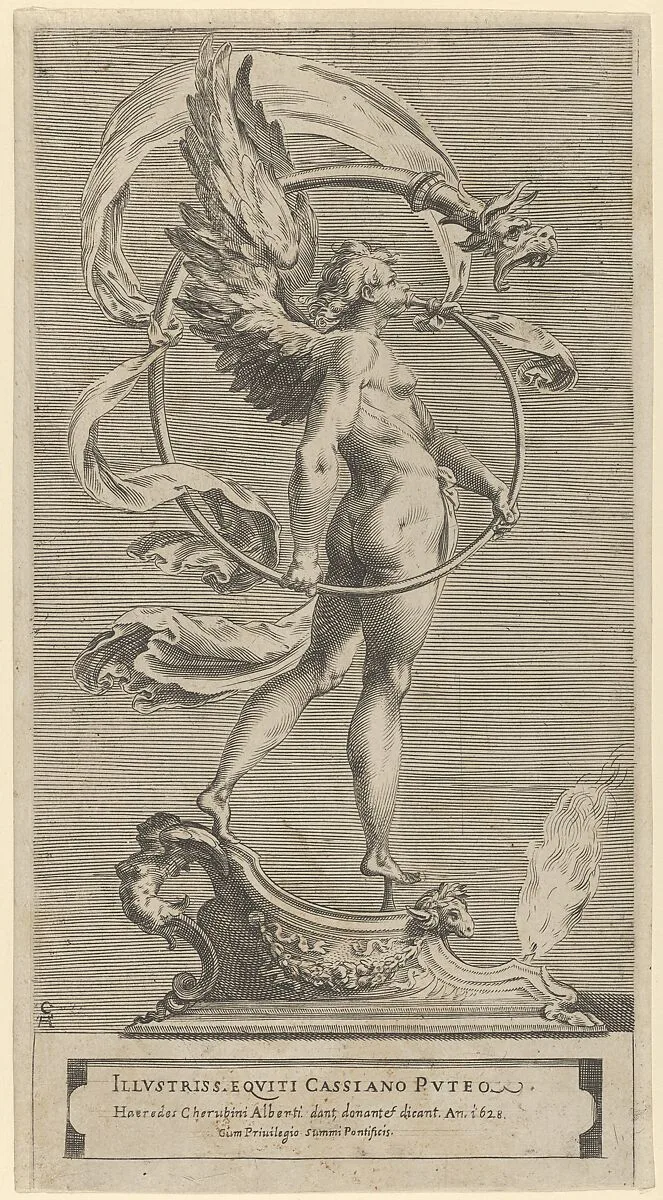 A winged figure of Fame standing facing left and sounding a trumpet — Cherubino Alberti (Zaccaria Mattia)