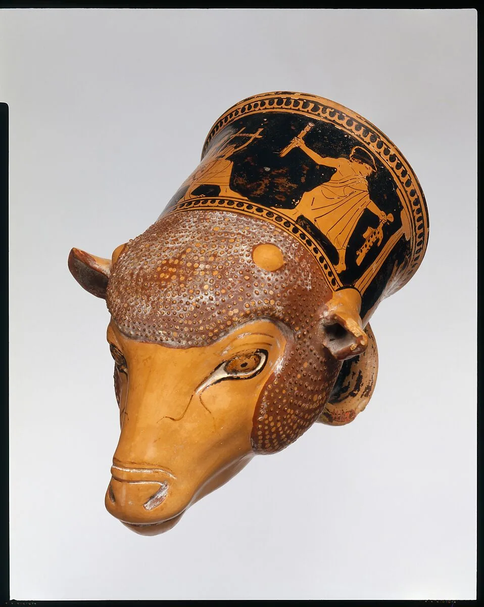 Terracotta rhyton (vase for libations or drinking) — Painter of London E 100