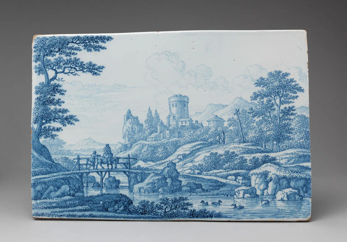 Plaque with an Italinate landscape — Frederick van Frijtom