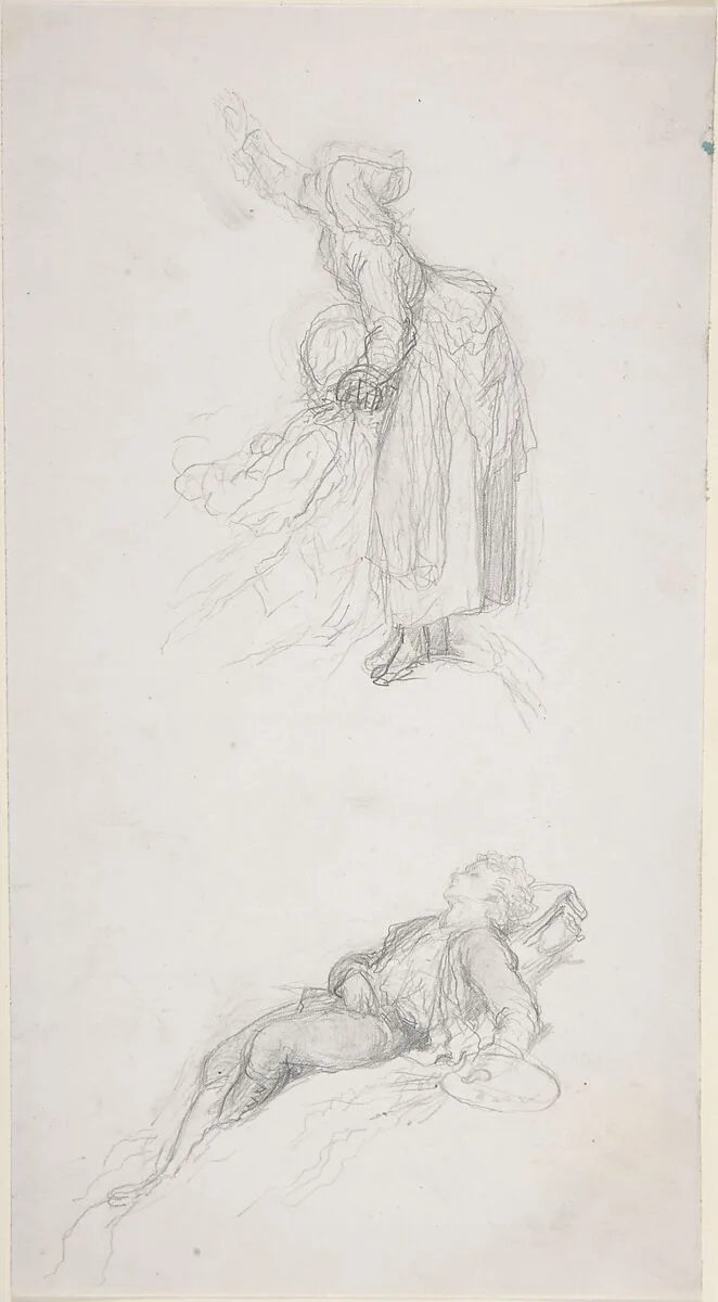 Study of a standing woman with a sitting man; study of a resting artist — François-Claudius Compte-Calix