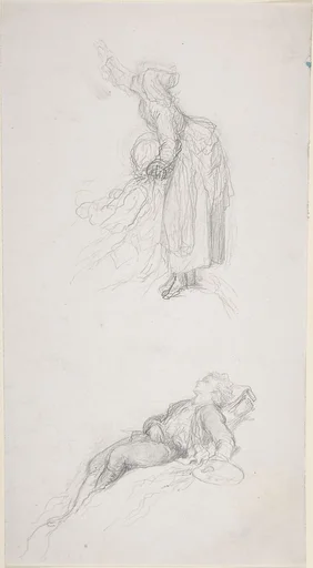 Study of a standing woman with a sitting man; study of a resting artist