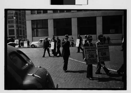 [Two 35mm Film Frames: Picket Lines, South Street, New York City]