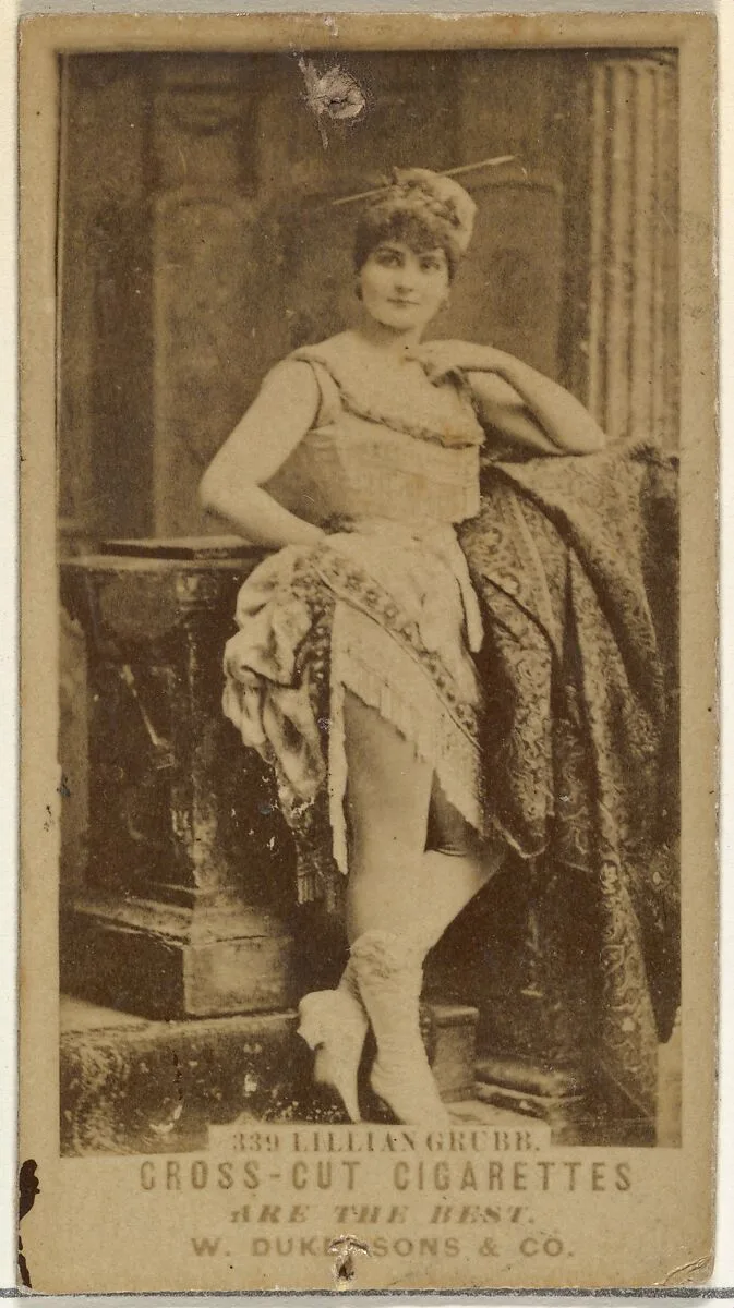 Card Number 339, Lillian Grubb, from the Actors and Actresses series (N145-3) issued by Duke Sons & Co. to promote Cross Cut Cigarettes — W. Duke, Sons & Co.