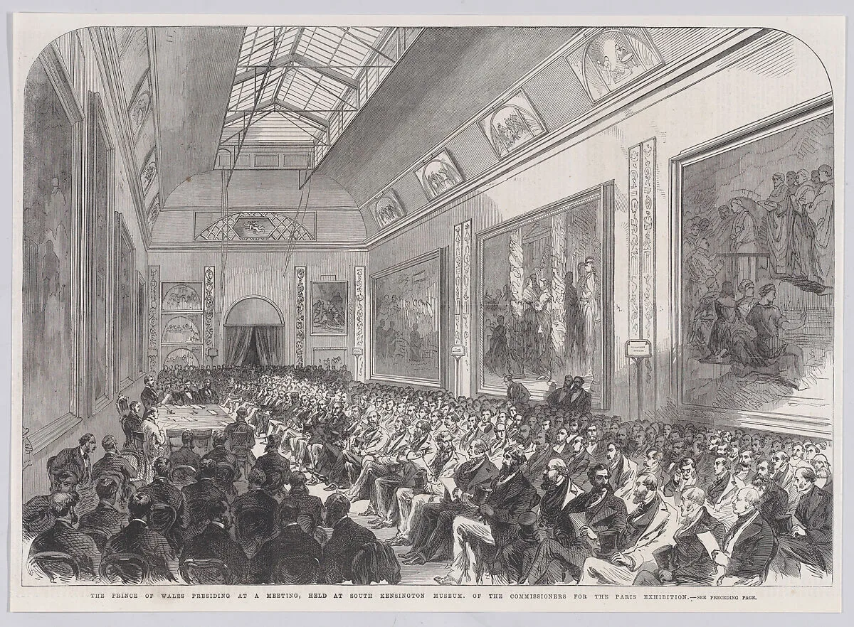 The Prince of Wales Presiding at a Meeting, held at South Kensington Museum, of the Commissioners for the Paris Exhibition, from "Illustrated London News" — Albert Edward, Prince of Wales|Anonymous, British, 19th century