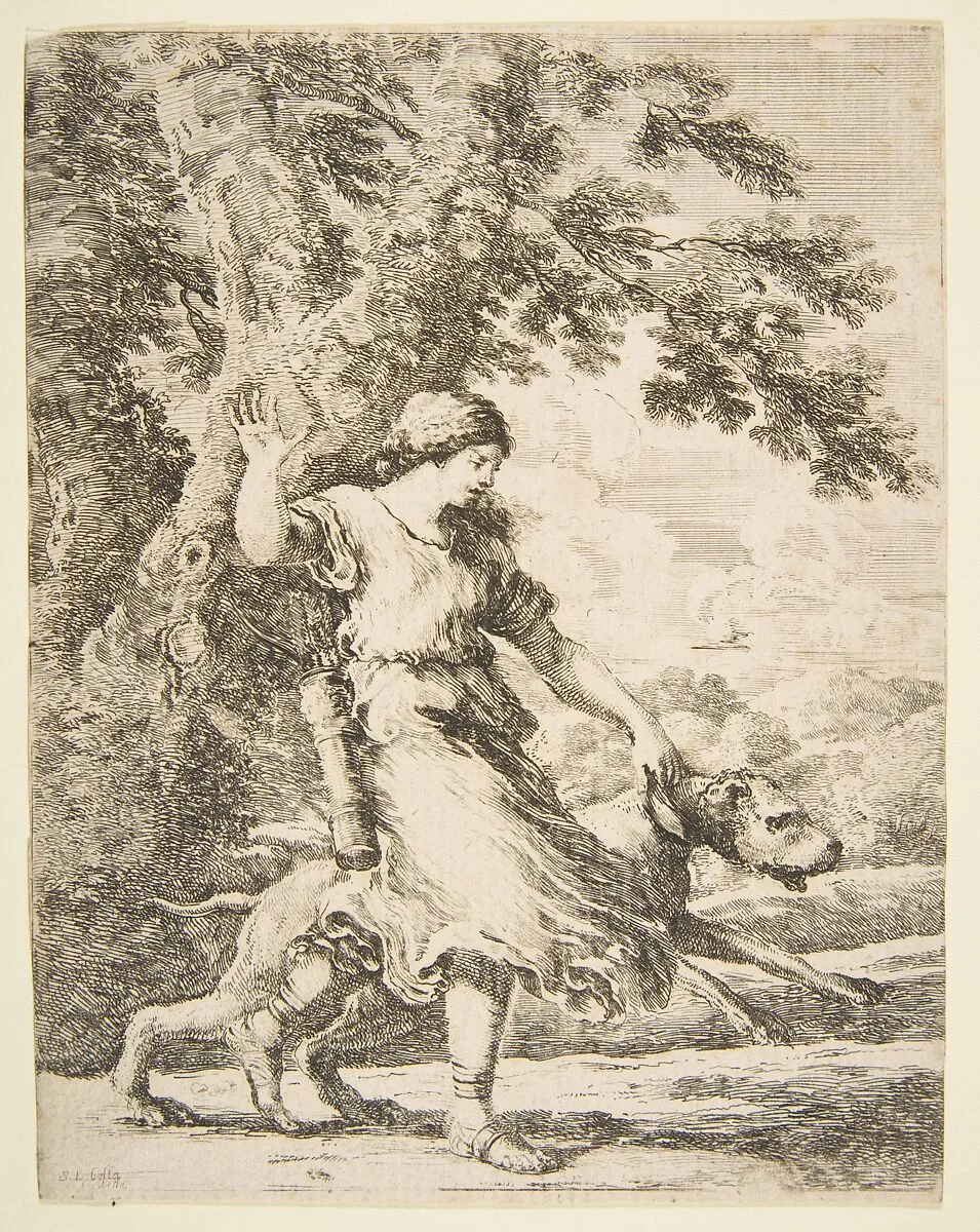 Nymph Holding a Large Dog by the Collar — Stefano della Bella