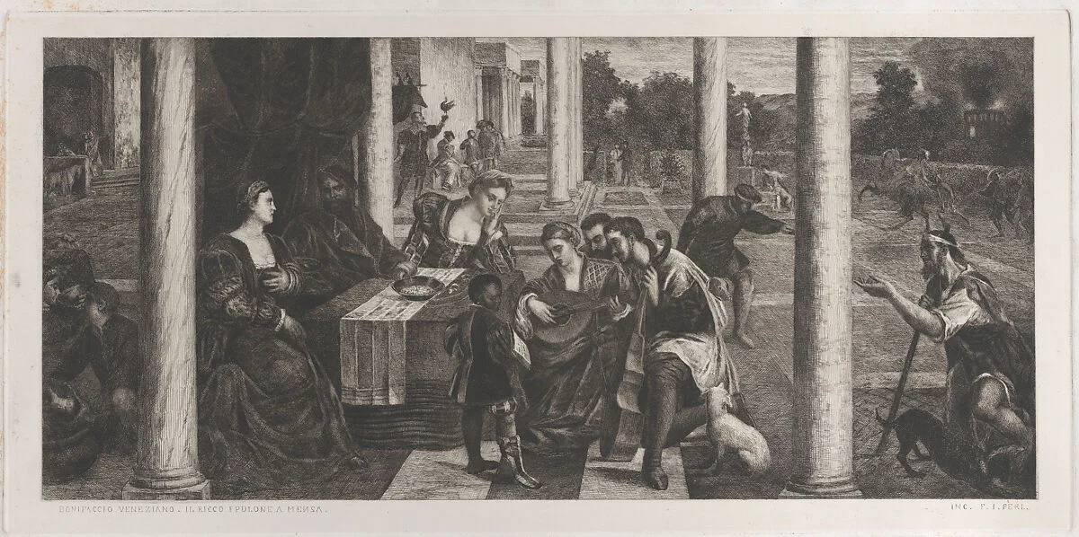 The parable of the rich man (Dives) and Lazarus — Bonifacio de' Pitati (Bonifacio Veronese)|Anonymous