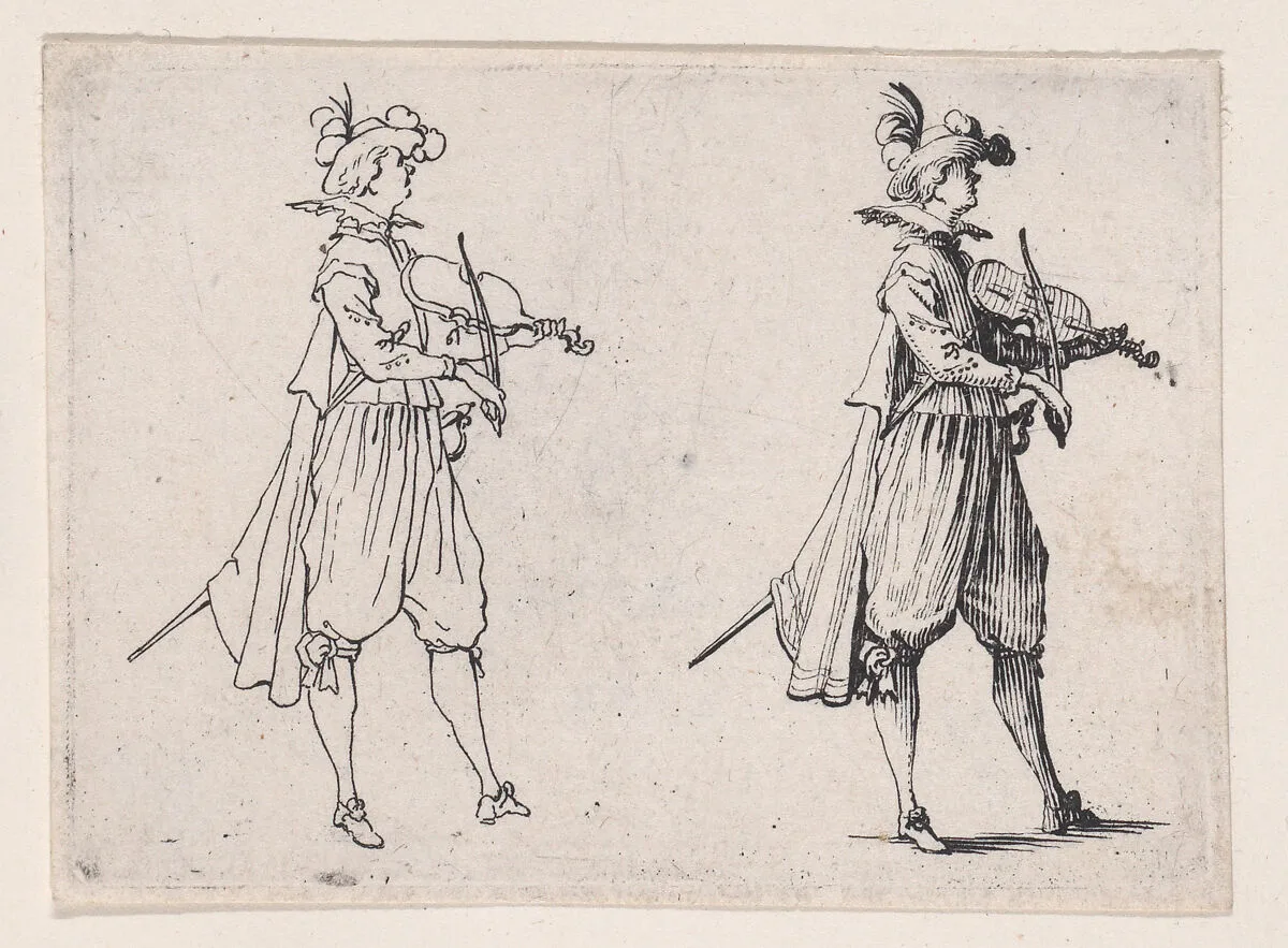 Le Joueur de Violin (The Violin Player), from Les Caprices Series A, The Florence Set — Jacques Callot|Lorenzo de' Medici