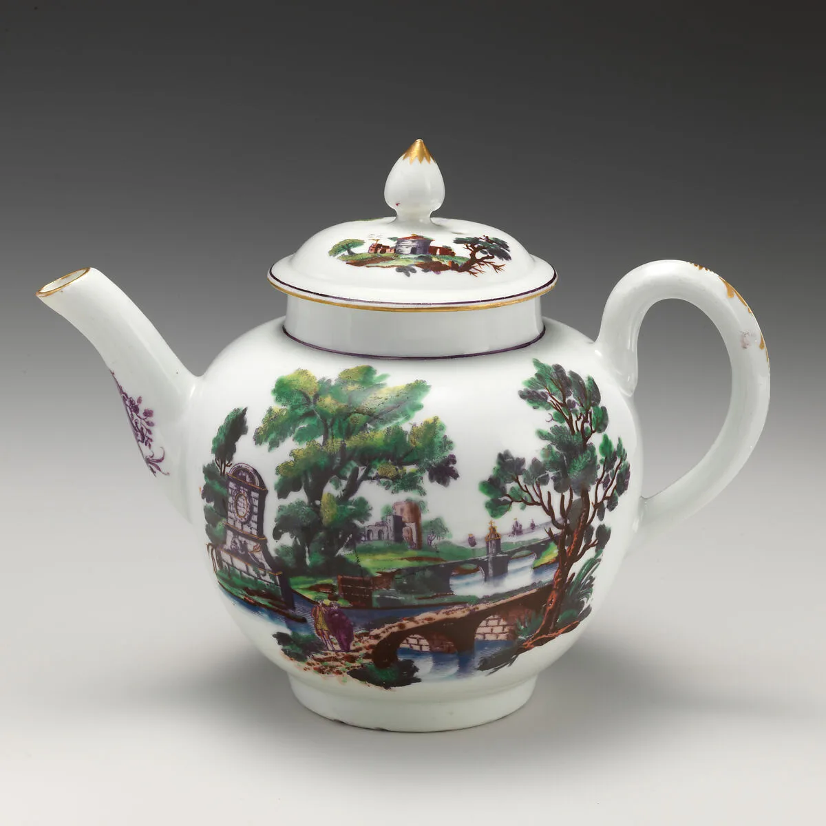 Teapot with landscape — Worcester factory|François Vivares|Pierre Antoine Patel the Younger
