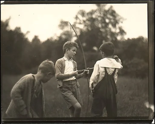 [Blair Fuller Holding Bow and Arrow, Cornish, New Hampshire]