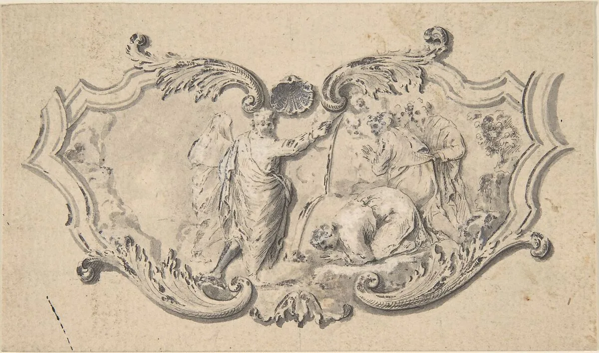 Cartouche with Moses Striking the Rock — Anonymous, French, 18th century