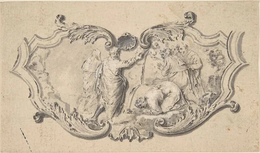 Cartouche with Moses Striking the Rock