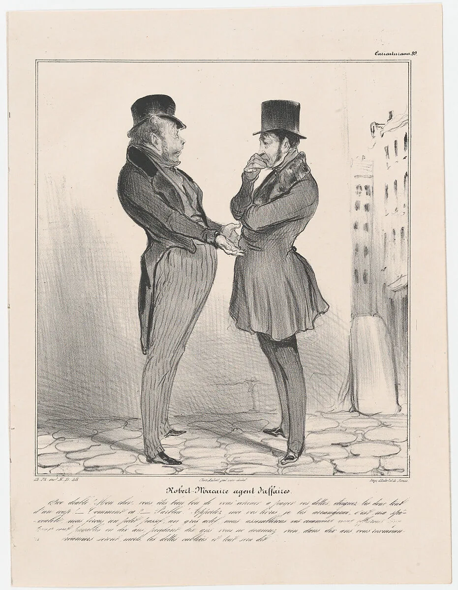 Plate 39: Robert Macaire business agent, from 'Caricaturana,' published in Les Robert Macaires — Aubert et Cie|Charles Philipon|Honoré Daumier|Junca|Aubert et Cie