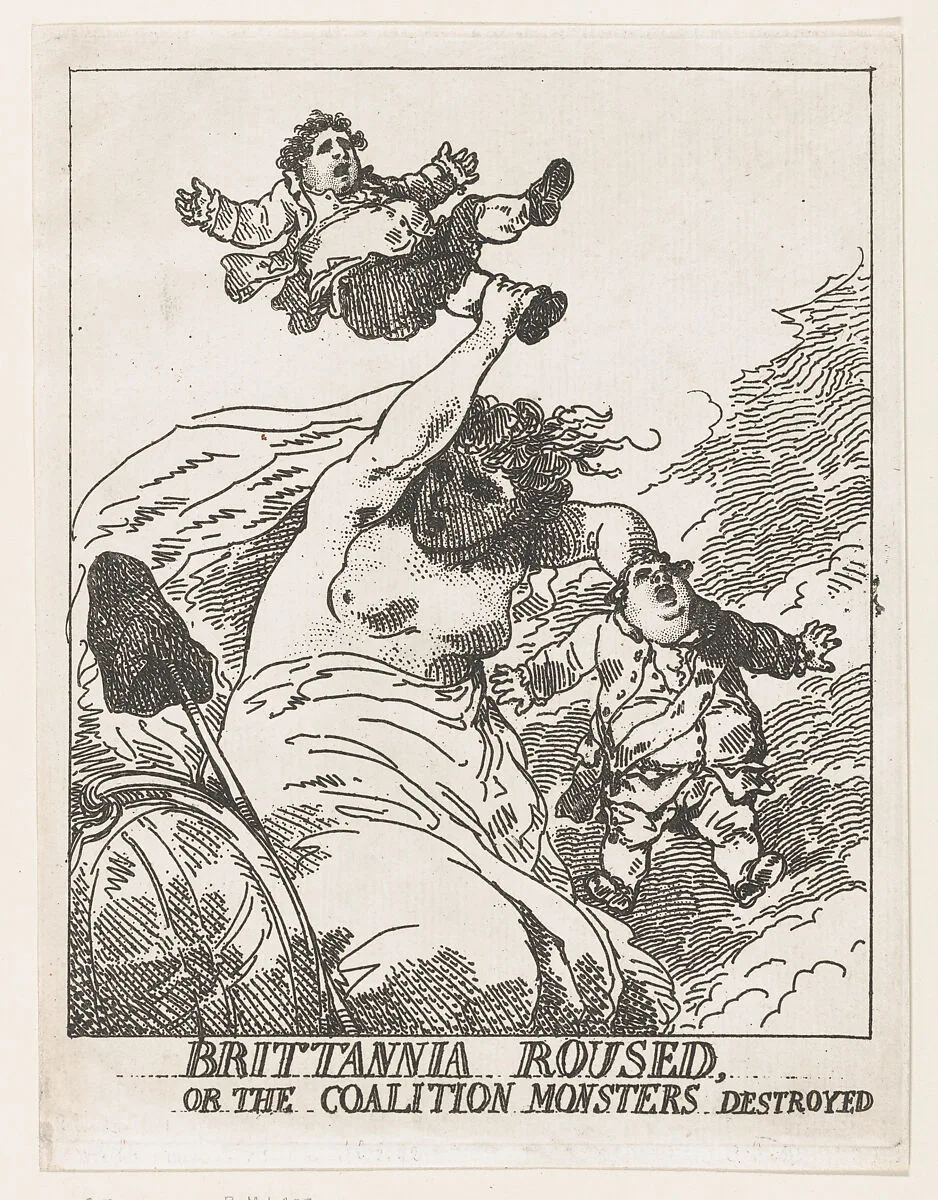 Britannia Roused, or the Coalition Monsters Destroyed — Thomas Rowlandson|Frederick North, 2nd Earl of Guilford|Charles James Fox