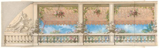 An Outdoor Balustrade Overhung with an Awning in Moorish Style