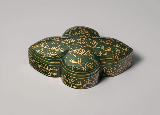 莫臥兒王朝 鑲金嵌寶碧玉花葉形盒|Box with cover