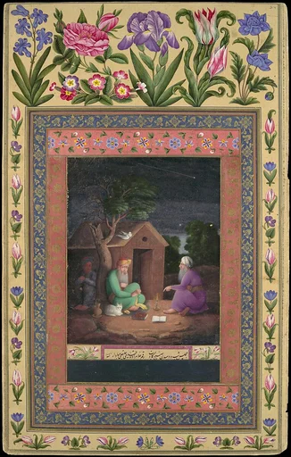 "Two Old Men in Discussion Outside a Hut", Folio from the Davis Album