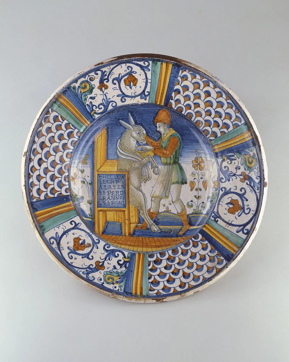 Dish (piatto): Man Washing the Mouth of an Ass — Unknown