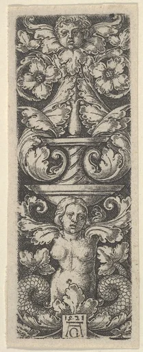Vertical Panel with a Candelabrum Containing a Child's Head and a Woman with Two Fish Tails