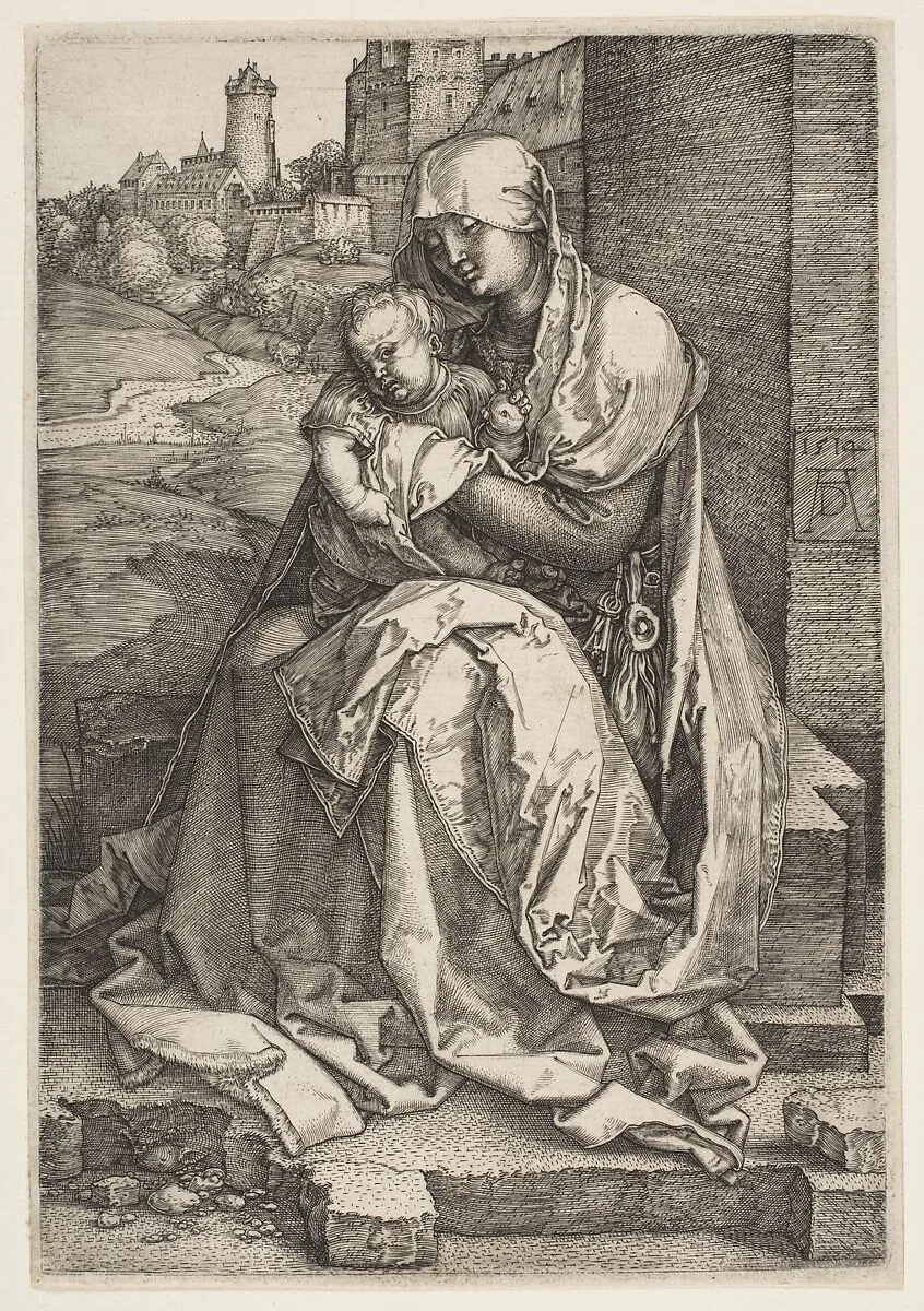 Virgin and Child Seated by the Wall — Albrecht Dürer