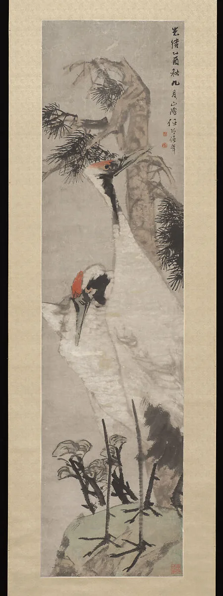 清 任頤 松鶴圖 軸|Cranes, Pine Tree, and Lichen — Ren Yi (Ren Bonian)
