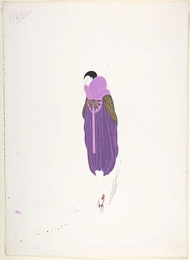 Design for a Purple Coat with Harem Skirt and Lavender Fur Trim for "Manhattan Mary," Majestic Theater, New York