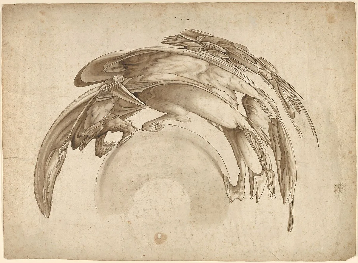 Soldier on Horseback in Catoptric Anamorphosis (after Hendrick Goltzius) — Jean François Niceron|Hendrick Goltzius