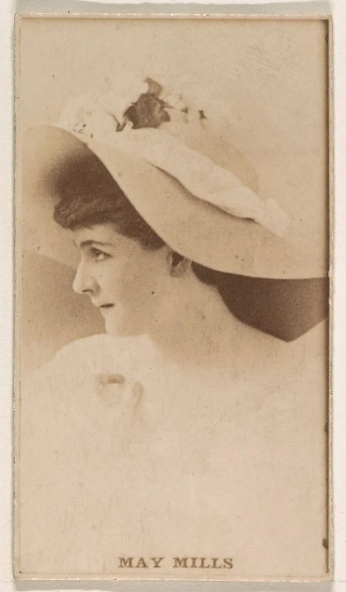 May Mills, from the Actresses series (N245) issued by Kinney Brothers to promote Sweet Caporal Cigarettes — Kinney Brothers Tobacco Company