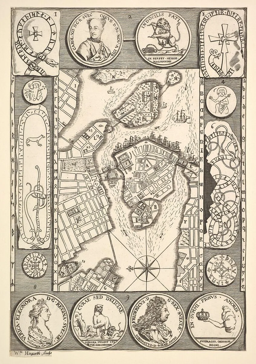 Map of Stockholm (Aubry de La Mottraye's "Travels throughout Europe, Asia and into Part of Africa...," London, 1724, vol. II, pl. 32) — William Hogarth|Aubry de La Mottraye