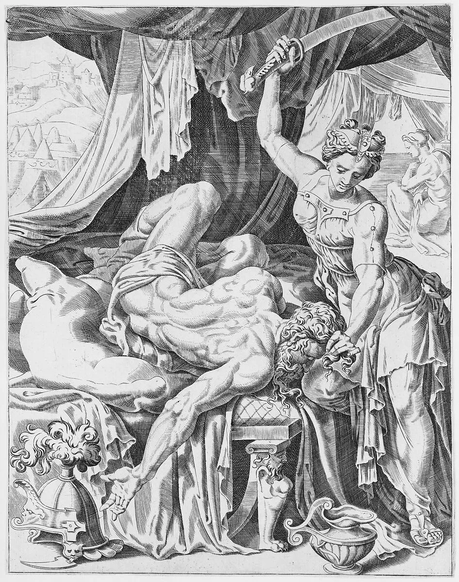 Judith Slaying Holofernes, from The Power of Women, plate 5 — Maarten van Heemskerck|Dirck Volckertsz Coornhert