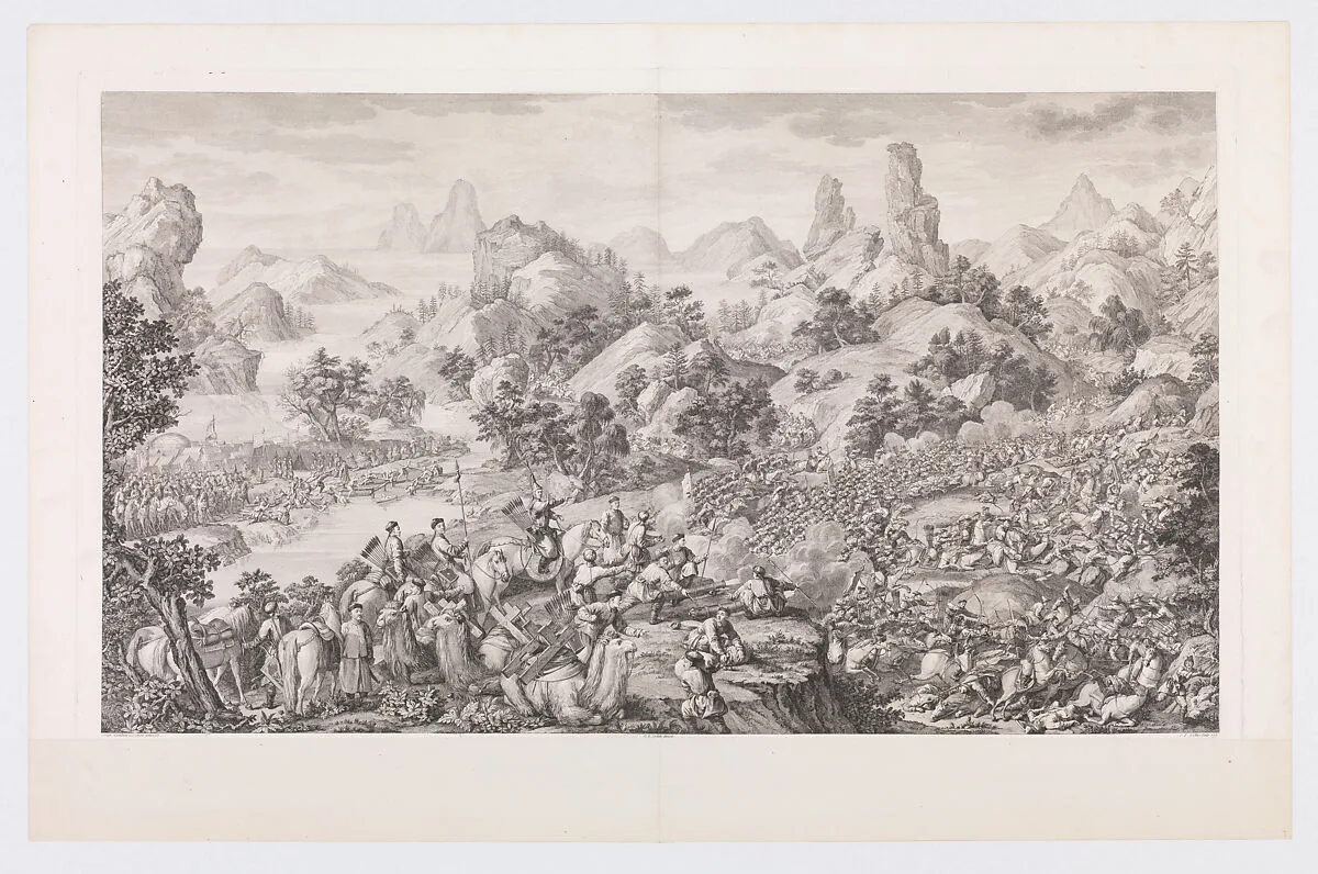 The Lifting of the Siege of the Black River Camp — Jacques Philippe Le Bas|Charles Nicolas Cochin II|Giuseppe Castiglione