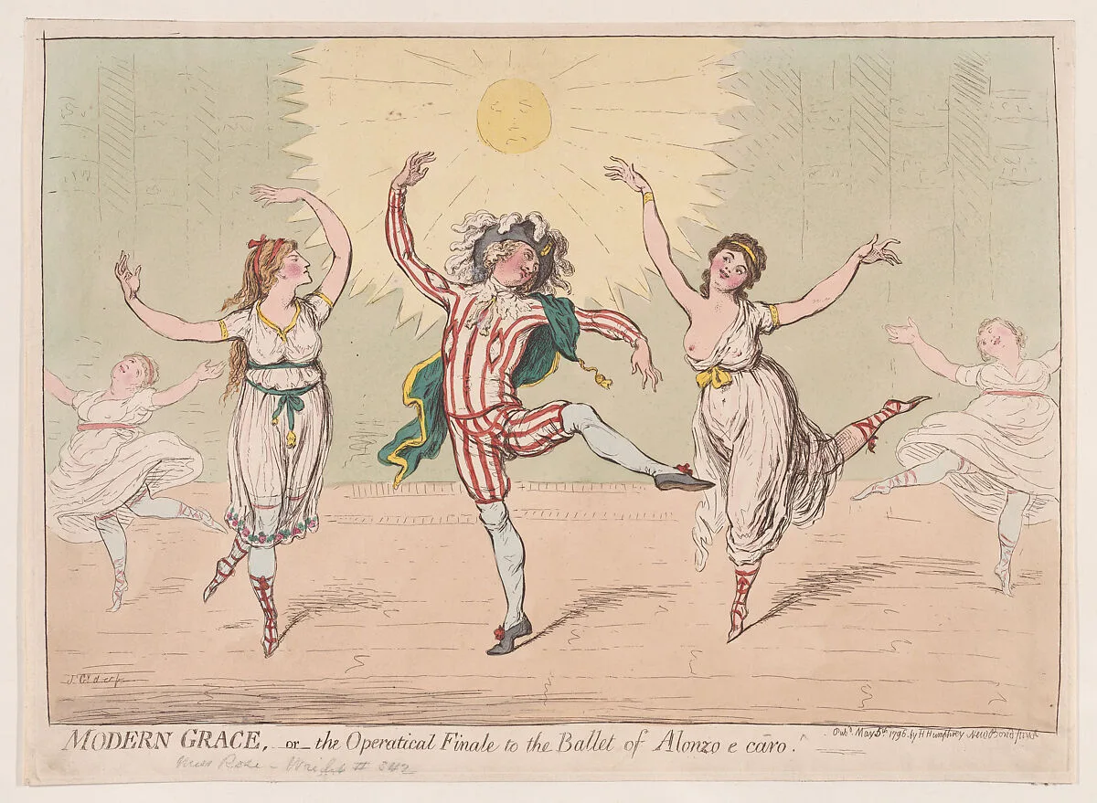 Modern Grace; - or the Operatical Finale to the Ballet of Alonzo e Caro — James Gillray|Hannah Humphrey|Madame Rose Didelot|Rose Parisot|Charles-Louis Didelot