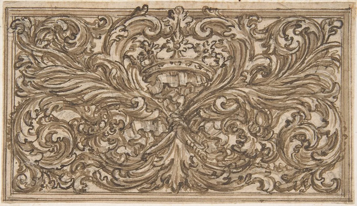 Design for a Panel Decorated with A Bundle of Foliage, A Crown and a Shell — Anonymous, Italian, Bolognese 18th century artist