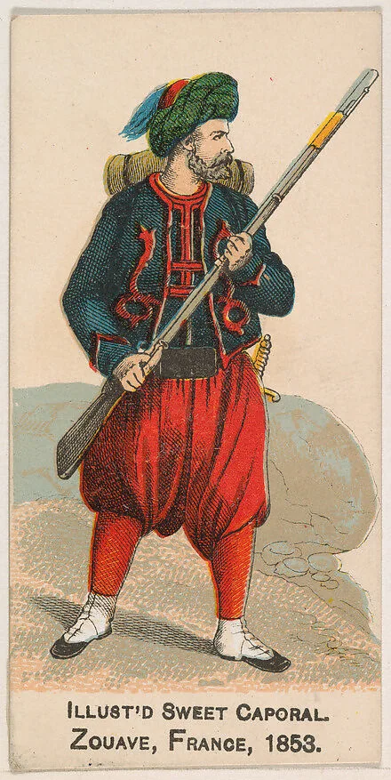 Zouave, France, 1853, from the Military Series (N224) issued by Kinney Tobacco Company to promote Sweet Caporal Cigarettes — Kinney Brothers Tobacco Company