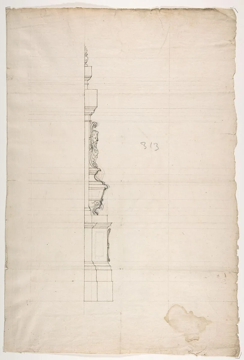 Profile of a Design for a Tomb with a Male Bust — Anonymous, French, 16th century|Jacques Androuet Du Cerceau