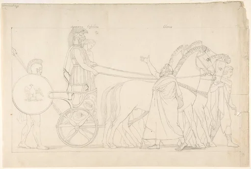 Composition from the Tragedies of Aeschylus, plate 17 (recto); Goddess Statue from the Suppliants, plate 7 (verso)