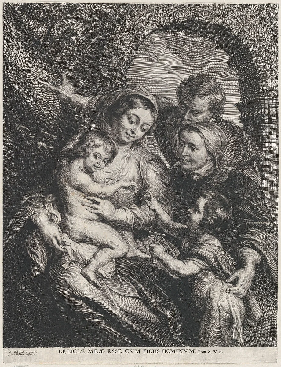 The Holy Family with Saint Elizabeth and the infant Saint John the Baptist, holding a goldfinch on a string — Peter Paul Rubens|Schelte Adams à Bolswert