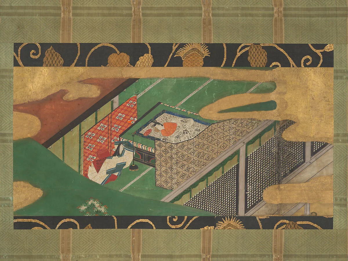 伝俵屋宗達筆 源氏物語図「宿木」 |“Trees Encoiled in Vines of Ivy” (Yadorigi) — Tawaraya Sōtatsu