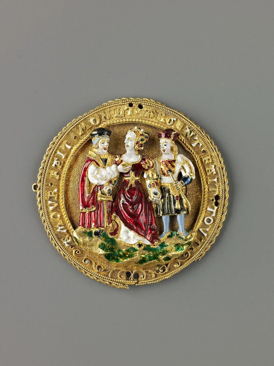 Hat Badge: Woman Choosing Between Youth and Old Age — Unknown