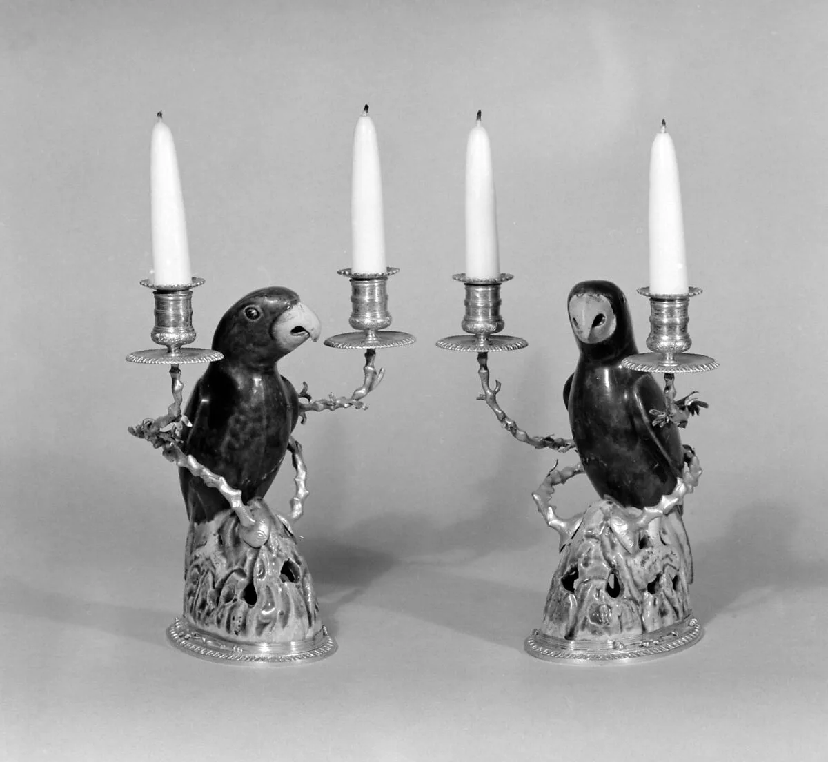 Pair of parrots mounted as two-branch candelabra — Unknown