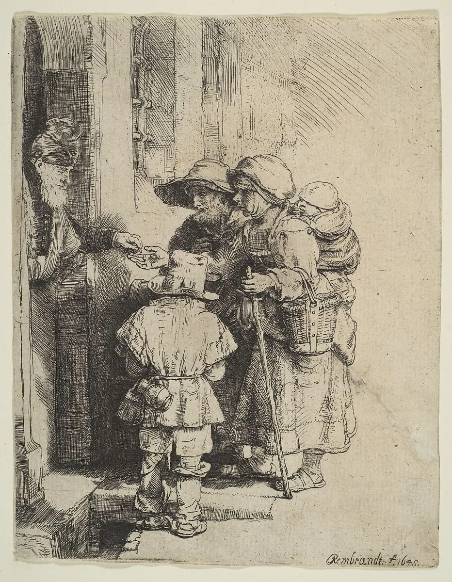 The Blind Hurdy-Gurdy Player and Family Receiving Alms — Rembrandt (Rembrandt van Rijn)