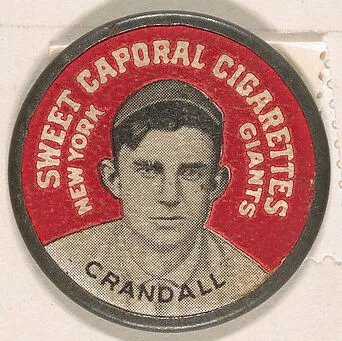 Crandall, New York Giants (red), from the Domino Discs series (PX7), issued by Kinney Brothers — Kinney Brothers Tobacco Company